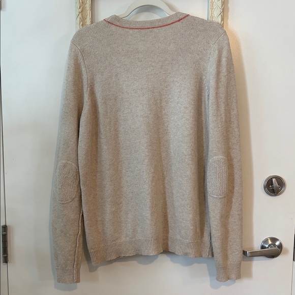 ROOTS | Wool Blend Beige Cardigan Sweater with Coral Accent Stitch - Picture 9 of 13